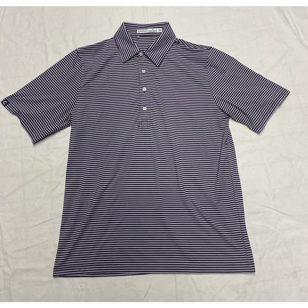 Criquet Polo Shirt Mens Size M Striped Purple-blue Short Sleeve